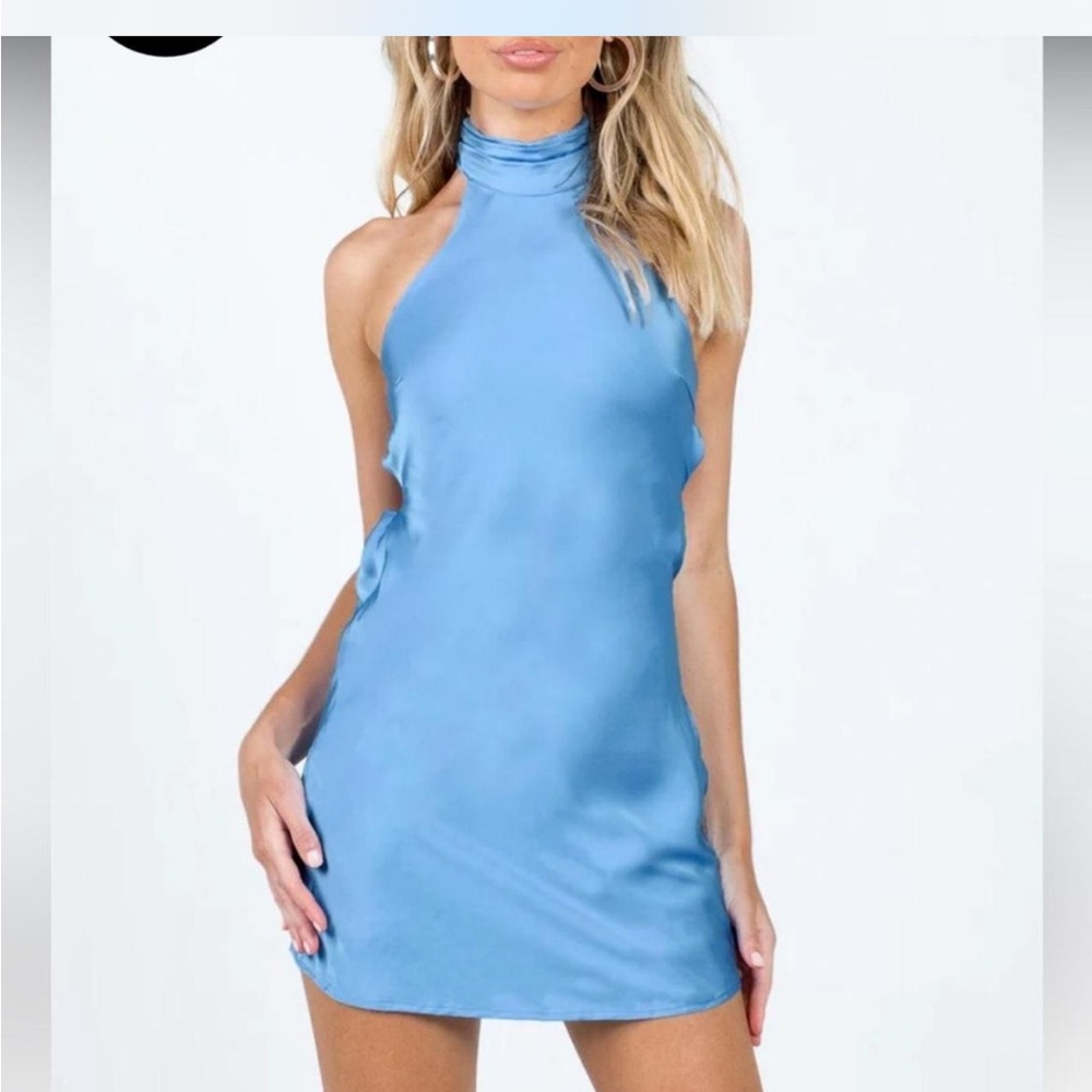 Princess Polly take me back mini dress blue. Halter neck with open back 
Size 0